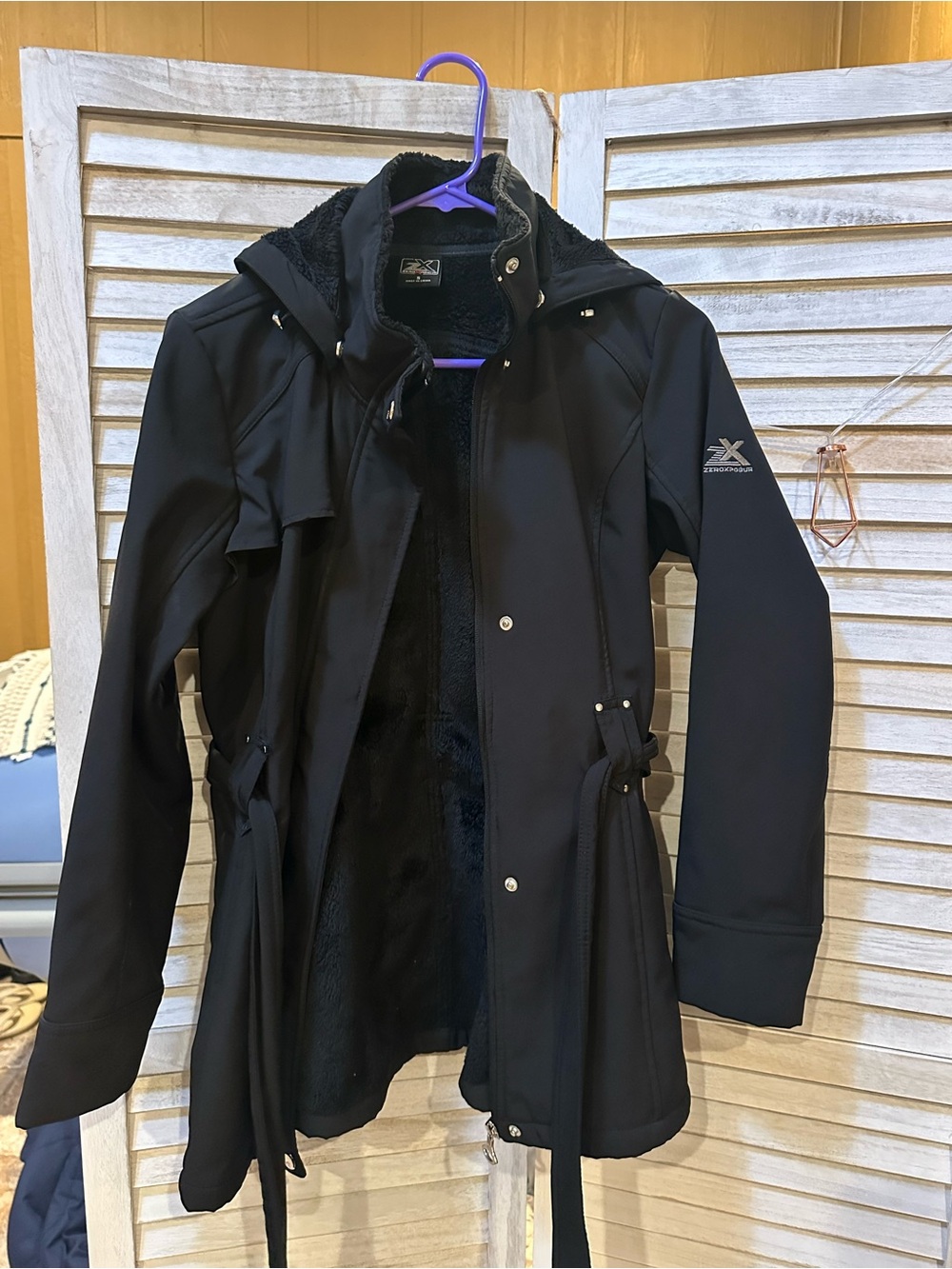 ZeroXposur Women's Black Trench Coat with Faux Sherpa Lining